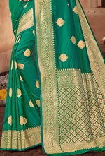 Sea Green Saree In Art Handloom Silk With Woven Floral Buttis And Blouse Piece