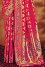 Crimson & Gold-Toned Woven Design Zari Buti Silk Blend Banarasi Saree