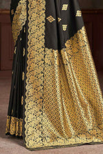 Black Woven Silk Saree And Blouse Piece