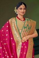 Crismon Red Woven Art Silk Saree With Blouse Piece