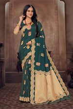 Forest Green Embroidered Art Silk Saree With Blouse Piece