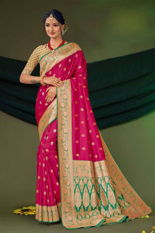 Crismon Red Woven Art Silk Saree With Blouse Piece