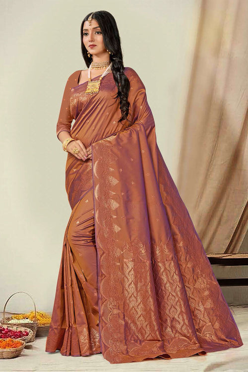 Stunning Rust Woven Art Silk Saree With Blouse Piece