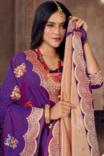 Purple Embroidered Art Silk Saree With Blouse Piece