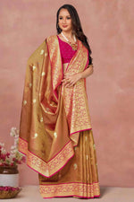 Mustard With Red Weaving Work Festive Wear Saree