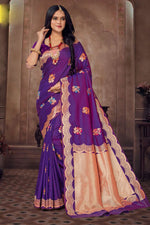 Purple Embroidered Art Silk Saree With Blouse Piece