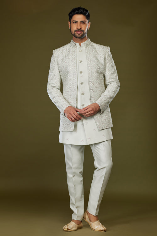Elegant Grey Indowestern Set Featuring Sequins Work For Men