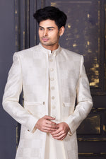 White Readymade Jacket Style Indowestern For Mens