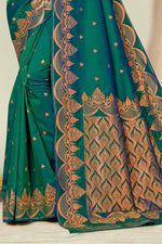 Peacock Green Woven Art Silk Saree With Blouse Piece