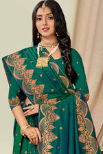 Peacock Green Woven Art Silk Saree With Blouse Piece