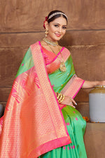 Spring Green With Pink Border Silk Traditional Saree