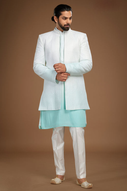 Firozi Color Stylish Nehru Jacket Set For Men