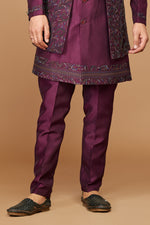 Wine Color Designer Embroidered Nehru Jacket Set For Men