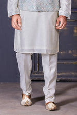 Warm Grey Jacket Kurta Set In Art Silk With Resham And Thread Embroidery For Men