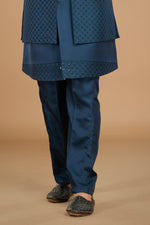 Teal Blue Art Silk Sequins Embroidered Men's Nehru Jacket Set For Men