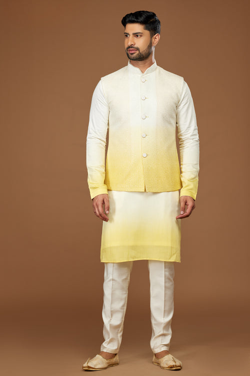 Dark Lemon Designer Nehru Jacket Set For Men