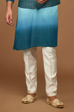 Teal Blue Designer Nehru Jacket Set For Men
