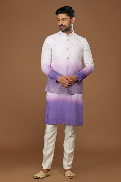 Light Purple Designer Nehru Jacket Set For Men