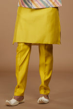 Gold Yellow Color Silk Wedding Wear Nehru Jacket Set For Men