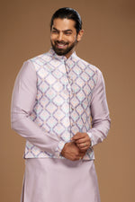 Lavender Color Festive Wear Nehru Jacket Set For Men
