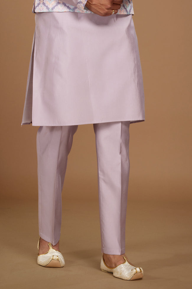 Lavender Color Festive Wear Nehru Jacket Set For Men