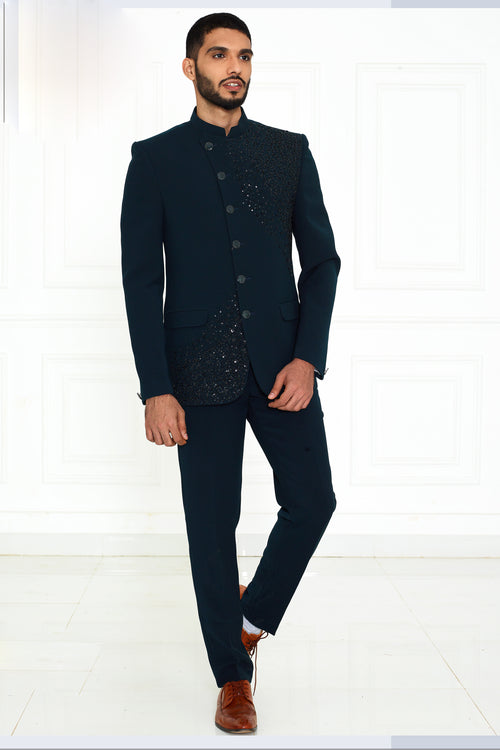 Black Sequins Work Jodhpuri Suit For Mens