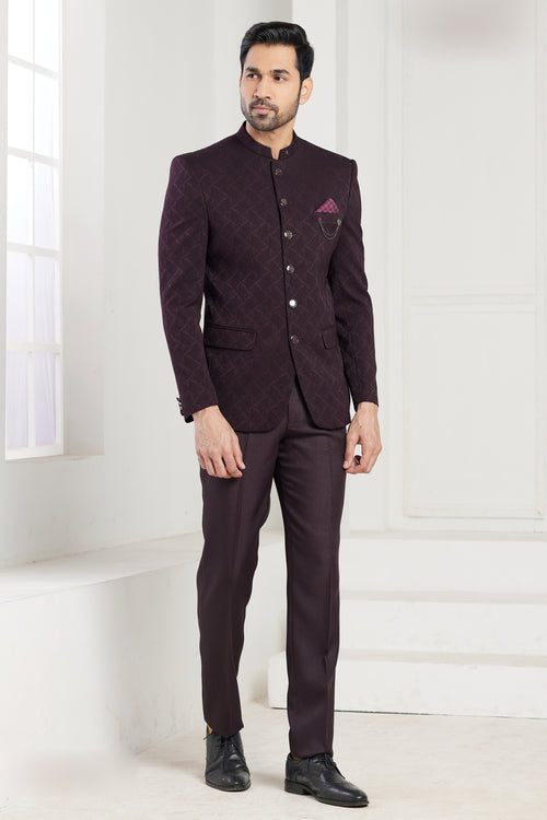 Dark Brown Color Jodhpuri In Imported Fabric Mens Suit