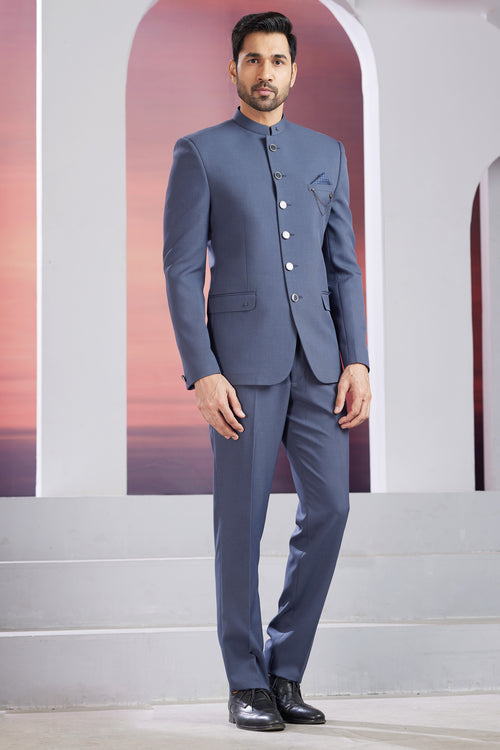 Teal Blue Readymade Jodhpuri Mens Suit