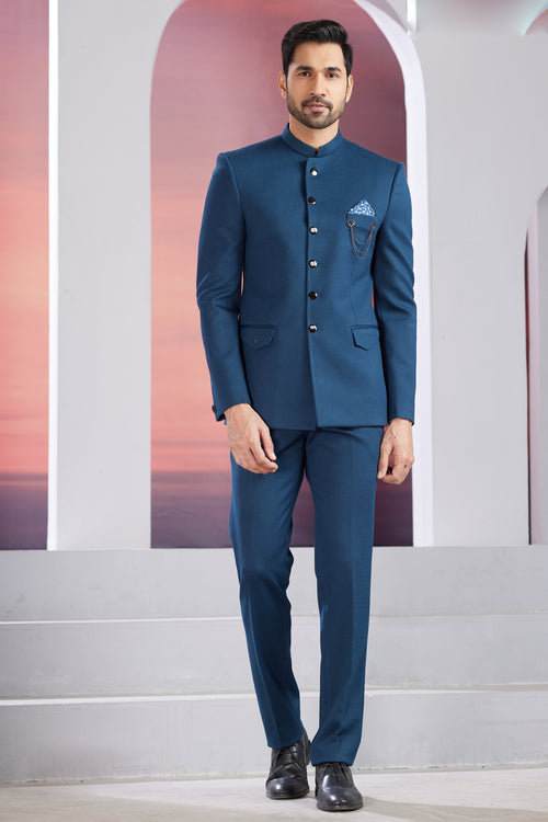 Royal Blue Wedding Wear Jodhpuri Suit For Men
