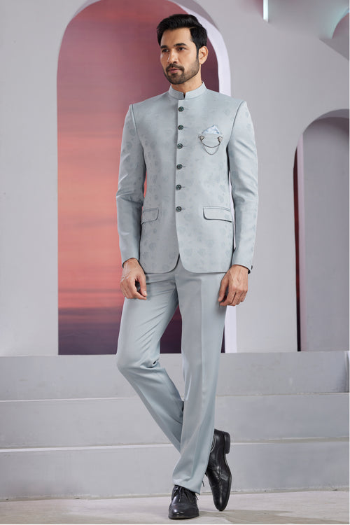 Light Grey Imported Readymade Jodhpuri Mens Suit
