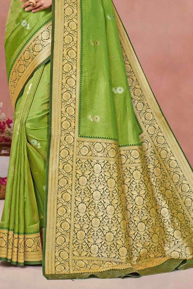 Lime Green Weaving Work Festive Wear Saree