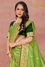 Lime Green Weaving Work Festive Wear Saree