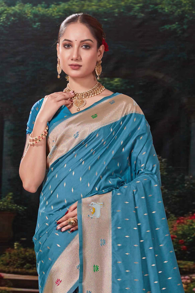 Blue Weaving Silk Festival Designer Paithani Saree