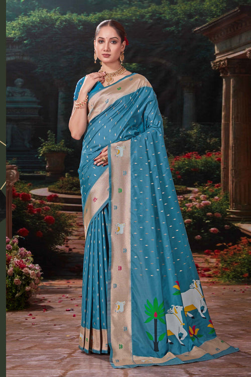 Blue Weaving Silk Festival Designer Paithani Saree