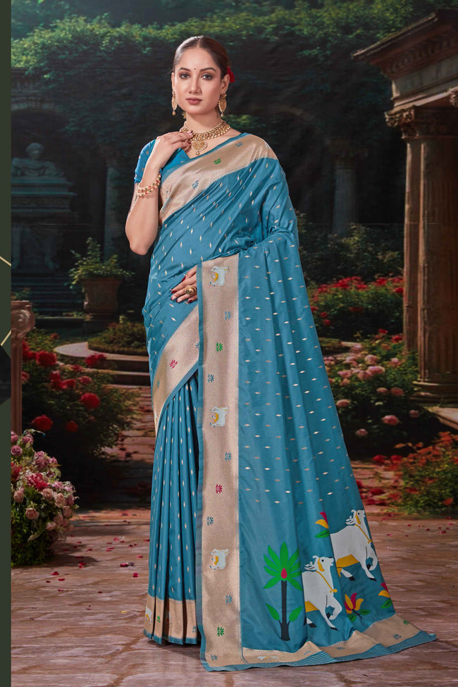 Blue Weaving Silk Festival Designer Paithani Saree