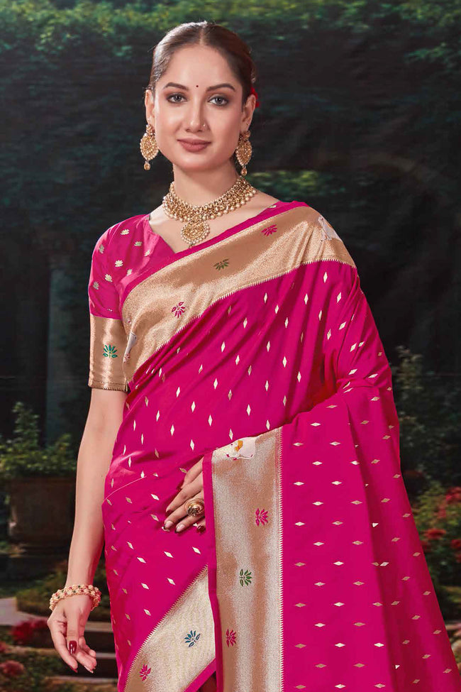 Deep Pink Weaving Silk Festival Designer Paithani Saree