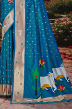 Rama Blue Weaving Silk Festival Designer Paithani Saree