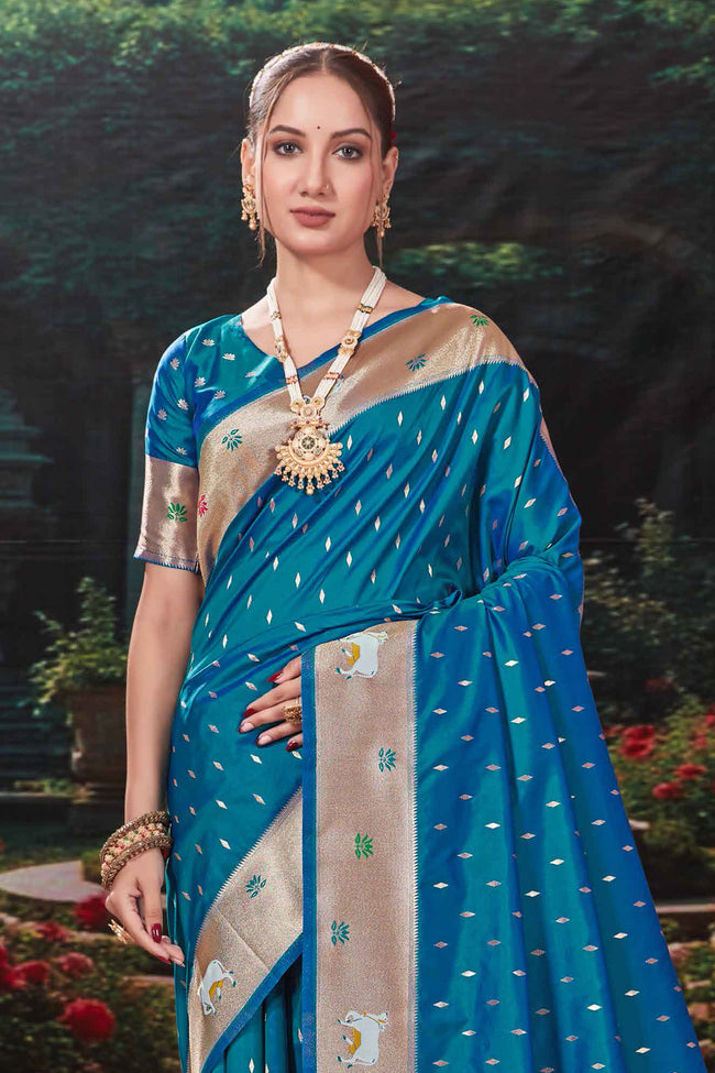Rama Blue Weaving Silk Festival Designer Paithani Saree