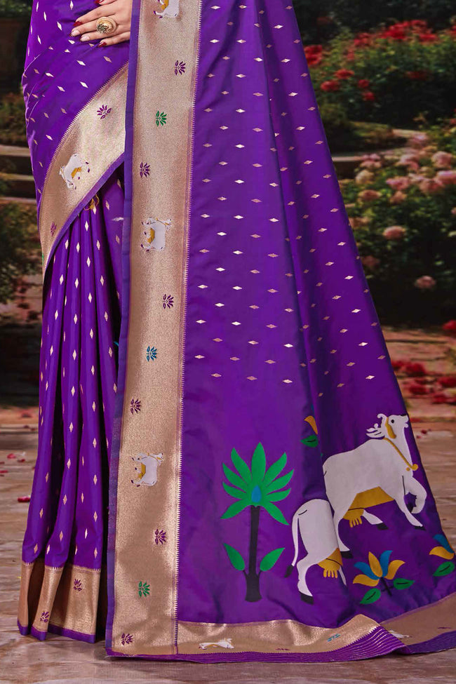 Dark Violet Weaving Silk Festival Designer Paithani Saree