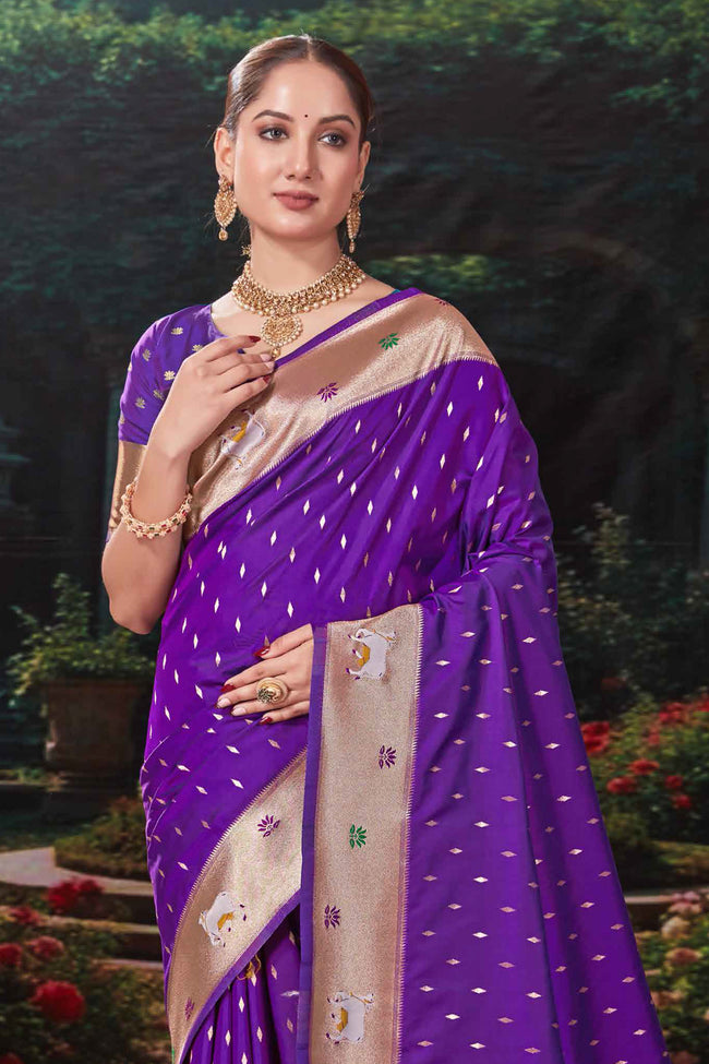 Dark Violet Weaving Silk Festival Designer Paithani Saree