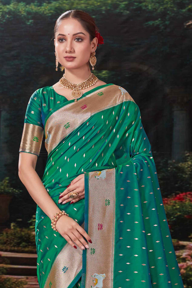 Forest Green Weaving Silk Festival Designer Paithani Saree