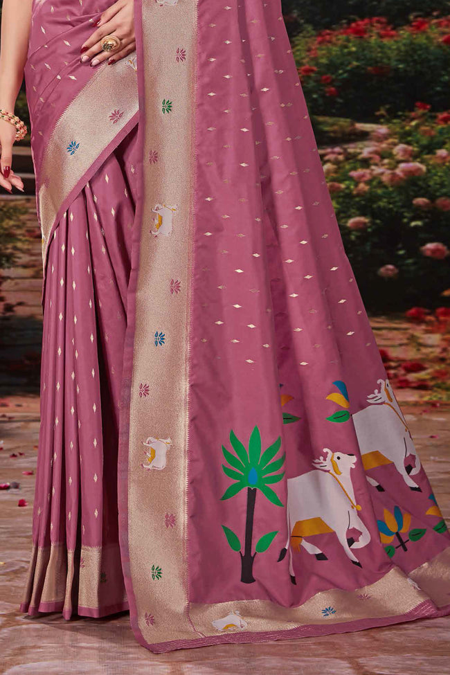 Dusty Rose Weaving Silk Festival Designer Paithani Saree