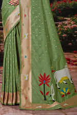 Pista Green Weaving Silk Festival Designer Paithani Saree