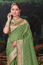 Pista Green Weaving Silk Festival Designer Paithani Saree
