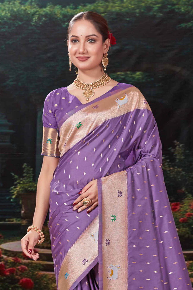Lavender Weaving Silk Festival Designer Paithani Saree