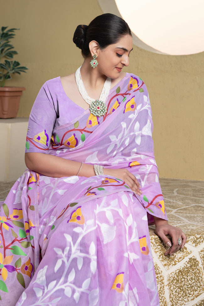 Lavender Woven Design Soft Cotton Jamdani Saree