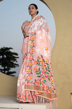 Peach Woven Design Soft Cotton Jamdani Saree