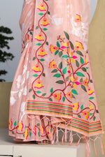 Peach Woven Design Soft Cotton Jamdani Saree
