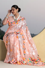 Peach Woven Design Soft Cotton Jamdani Saree
