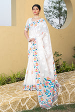 White Floral Soft Cotton Jamdani Saree